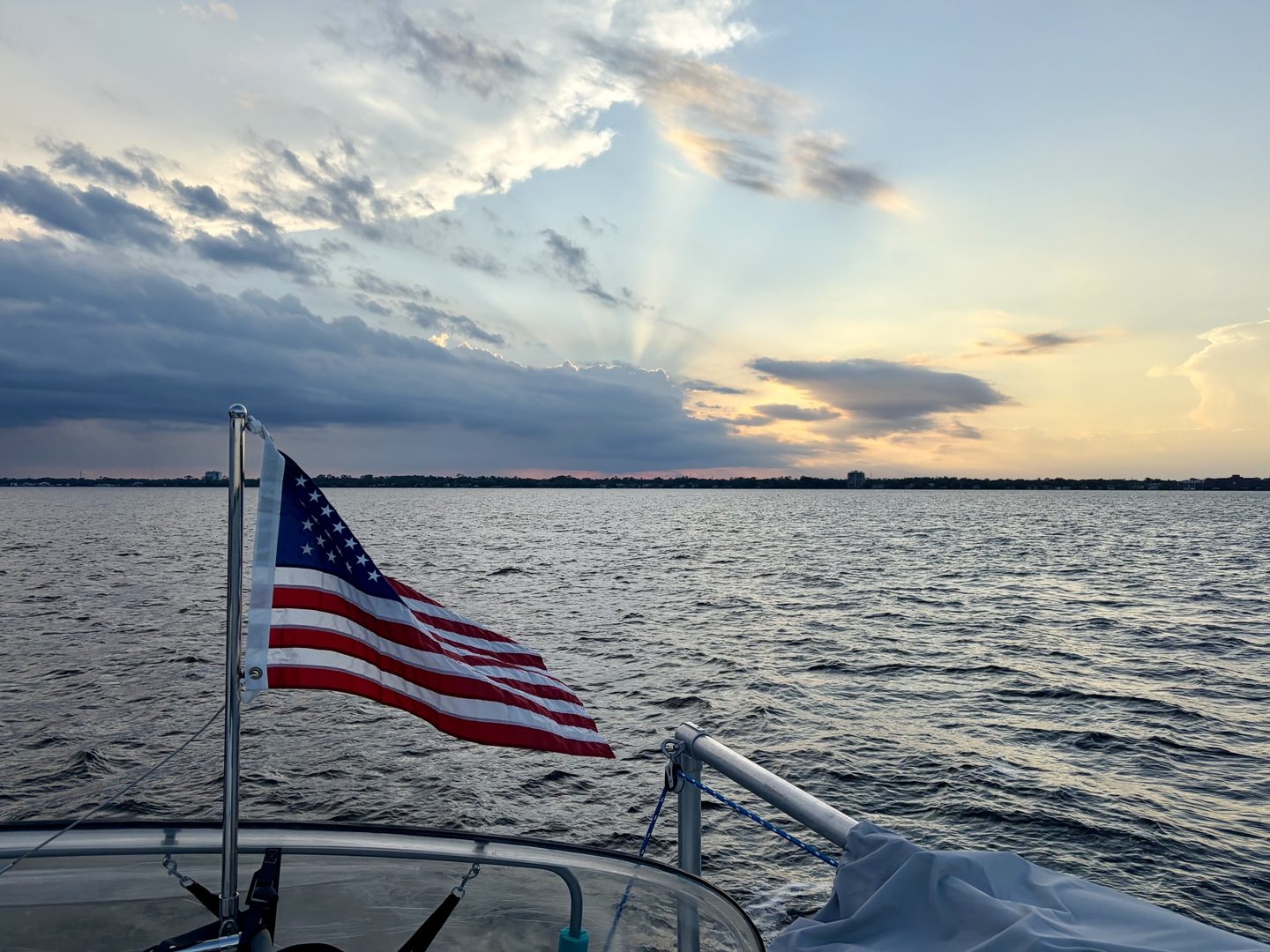 American flag against a golden Jacksonville sunset