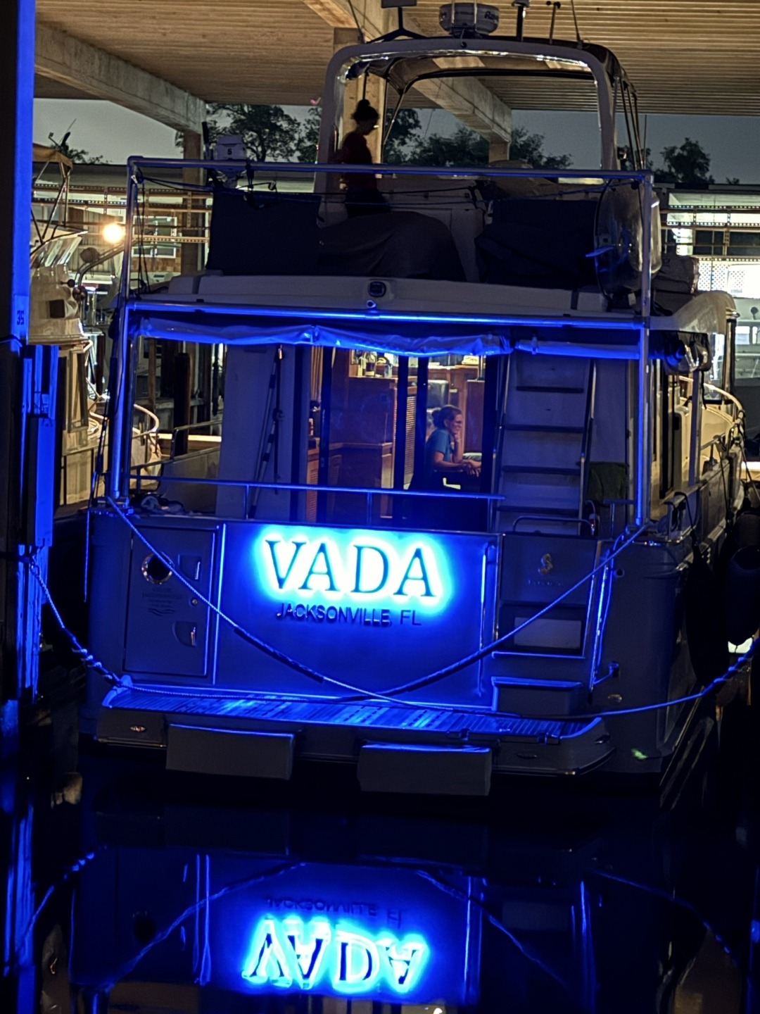 VADA name lettering glowing at night