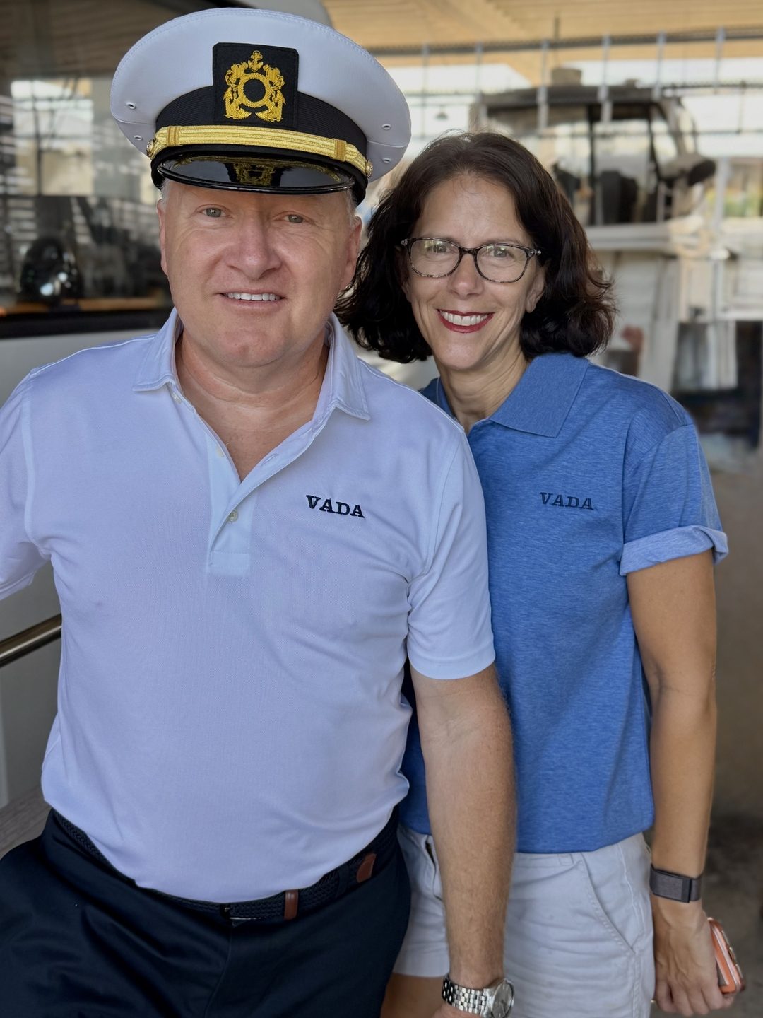 Captain Vance and Dana Stallings in matching VADA polos